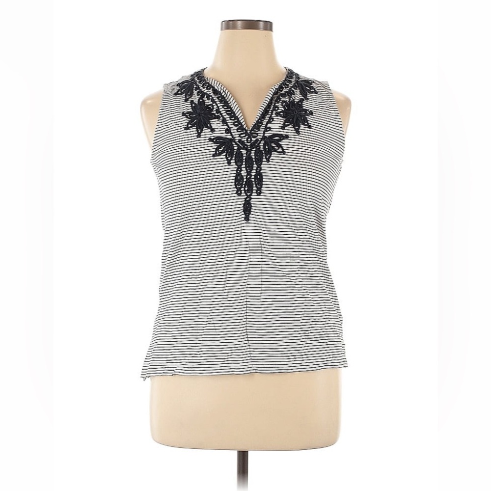Jones New York Black and White Striped Sleeveless Top